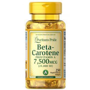 Бета-каротин, Beta-Carotene, Puritan's Pride, 7500 мкг (25000 МЕ), 250 гелевых капсул
