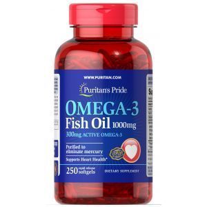 Omega-3 žuvų taukai, Puritan's Pride, 1000 mg, 300 mg aktyviųjų medžiagų, 250 kapsulių