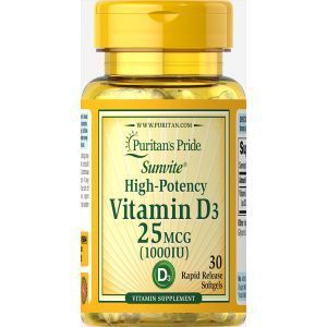 Витамин Д3, Vitamin D3, Puritan's Pride, 1000 МЕ, 30 капсул  