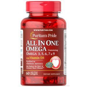 Omega 3-5-6-7-9 su vitaminu D3, Puritan's Pride, 60 kapsulių