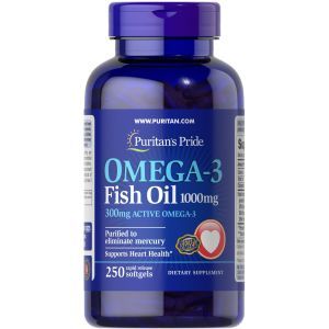 Omega-3 žuvų taukai, Puritan's Pride, 1000 mg, 300 mg aktyviųjų medžiagų, 250 kapsulių