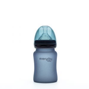 Детская бутылочка, Glass Baby Bottle, Everyday Baby, стеклянная, термочувствительная, черничная, 150 мл