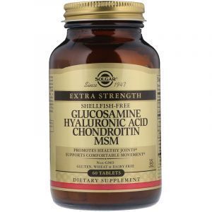 Глюкозамин, гиалуроновая кислота, хондроитин, МСМ, Glucosamine Hyaluronic Acid Chondroitin, Solgar, 60 таблеток (Default)