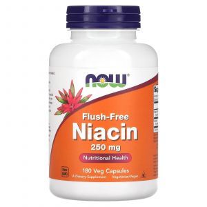 Ниацин (Витамин В3), Flush-Free Niacin, Now Foods, без покраснения, 250 мг, 180 вегетарианских капсул
