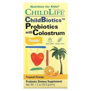 Колострум  с пробиотиками для детей, Probiotics with Colostrum, ChildLife, апельсин, порошок, 34,5 г