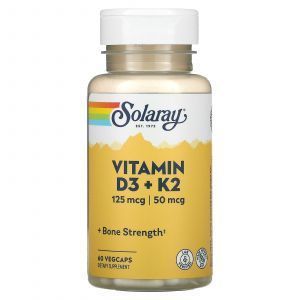 Витамин Д3 и К2, Vitamin D-3 & K-2, Solaray, без сои, 60 капсул