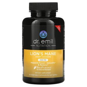Ежовик гребенчатый, Lion's Mane Smart Shrooms, Dr. Emil Nutrition, 2100 мг, 90 растительных капсул
