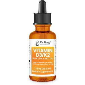 Витамины D3 и K2, Liquid Vitamin D3 & K2, Dr. Berg, с цинком и маслом MCT, капли, 29,5 мл

