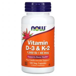 Витамин Д3 и К2, Vitamin D-3 & K-2, Now Foods, 120 вегетарианских капсул