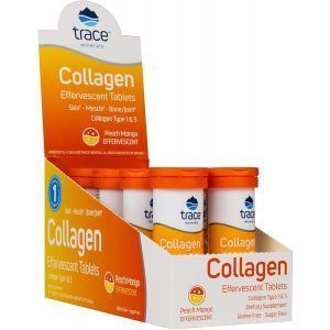 Коллаген 1 и 3 типа, Collagen Effervescent, Trace Minerals Research, вкус персик и манго, 8 тюбиков по 10 шипучих таблеток
