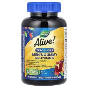 Мультивитамины для мужчин, жевательные, Alive! Men's Gummy Multivitamin, Nature's Way, без сахара, вкус персика, 50 жевательных конфет