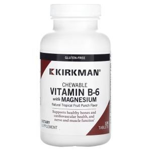 Витамин B6 с магнием, Chewable Vitamin B-6 with Magnesium, Kirkman Labs, пунш из натуральных тропических фруктов, 120 жевательных таблеток