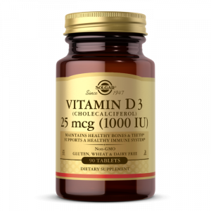 Vitaminas D3 (cholekalciferolis), vitaminas D3, Solgar, 25 mcg (1000 TV), 90 tablečių