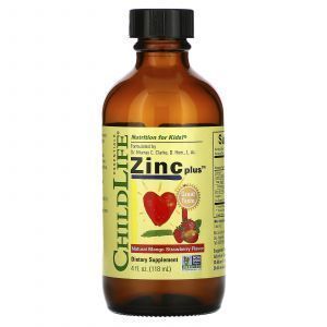 „Zinc Plus“, natūralus mango braškių skonis, „Zinc Plus“, „ChildLife“, 118 ml