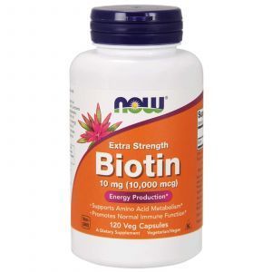 Биотин, Biotin, Now Foods, повышенная прочность, 10 мг (10000 мкг), 120 вегетарианских капсул