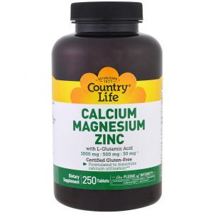 Кальций магний цинк, Calcium Magnesium Zinc, Country Life, 250 таблето