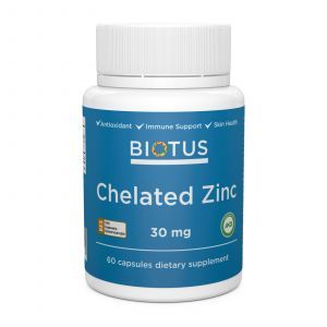 Хелатный цинк, Chelated Zinc, Biotus, 30 мг, 60 капсул