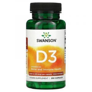 Витамином Д3, Vitamin D-3, Swanson, 1000 МЕ (25 мкг), высокоэффективный, 250 капсул