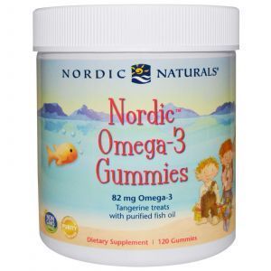 Vaikiški žuvų taukai (mandarinai), Omega-3 gumos, Šiaurės šalių natūralios medžiagos, 82 mg, 120 želė