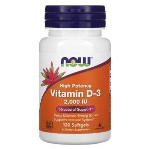 Витамин Д-3, Vitamin D-3, Now Foods, высокоэффективный, 50 мкг (2000 МЕ), 120 гелевых капсул
