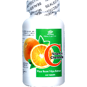 Витамин С с шиповником, Vitamin C plus Rose hips extrakt, Nu-Health, 100 жевательных таблеток