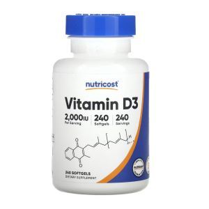 Витамин Д3, Vitamin D3, Nutricost, 2000 МЕ, 240 мягких таблеток