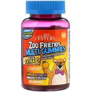 Vaikų multivitaminai su vitaminu C, Zoo Friends Multi Gummies, Plus Extra C, 21st Century, 60 guminukų