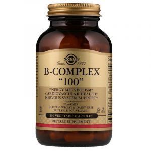 Vitaminai B-100, kompleksas, B kompleksas "100", Solgar, 100 vegetariškų kapsulių