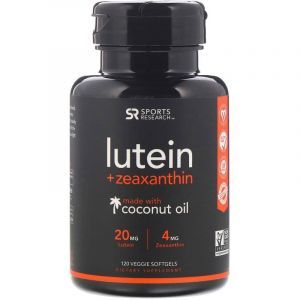 Лютеин и зеаксантин с кокосовым маслом,   Lutein + Zeaxanthin, Sports Research, 30 вегетарианских капсул
