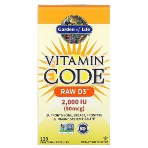Сырые Витамины Д3, 2000 МЕ, Vitamin Code, Garden of Life, 120 кап.