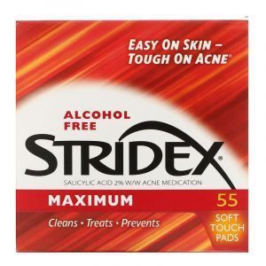 Салфетки от угрей, максимальная сила,  Acne Control, Stridex, без спирта, 55 мягких салфеток