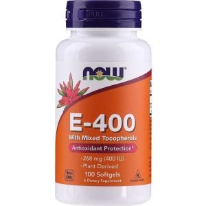 Витамин Е, Vitamin E-400, Now Foods, со смешанными токоферолами, 268 мг (400 МЕ), 100 гелевых капсул
