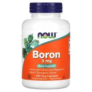 Бор, Boron, Now Foods, 3 мг, 250 вегетарианских капсул