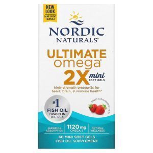 Mini žuvų taukai (braškių), Ultimate Omega 2X, Nordic Naturals, 1120 mg, 60 gelių