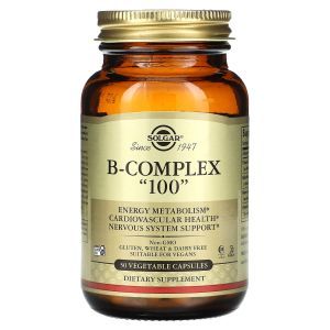 Витамины В-100, комплекс, B-Complex "100", Solgar, 50 вегетарианских капсул