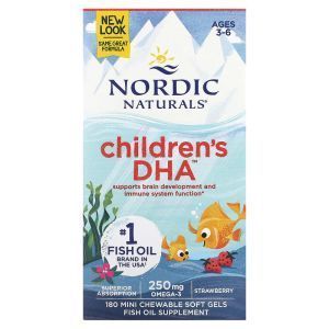 Рыбий жир для детей, Children's DHA, Nordic Naturals, клубника, 250 мг, 180 капсул
