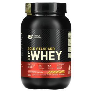 Išrūgų baltymai (Gold Standard Whey), optimali mityba, bananų braškės, 909 g