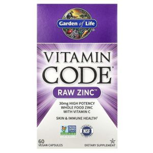 Neapdorotas cinkas su vitaminu C, vitamino kodas, žalias cinkas, gyvybės sodas, vitamino kodas, 60 kapsulių
