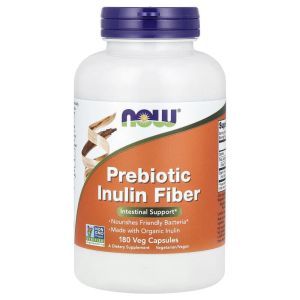 Инулин, Prebiotic Inulin Fiber, NOW Foods, пребиотическая клетчатка, 180 вегетарианских капсул