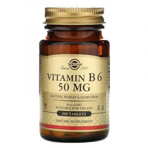 Vitaminas B6, Vitaminas B6, Solgar, 50 mg, 100 tablečių