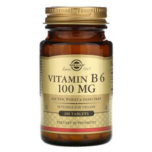 Vitaminas B6, Vitaminas B6, Solgar, 100 mg, 100 tablečių