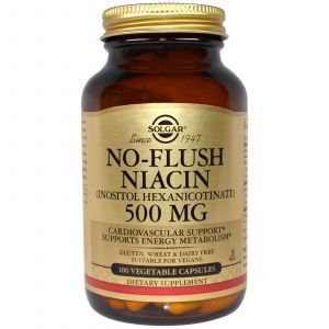 Niacinas, nenuplaunamas niacinas, Solgar, nenuplaunantis, 500 mg, 100 kapsulių