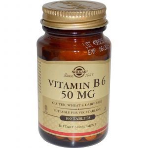 Витамин В6 (пиридоксин), Solgar, 50 мг. 100 таблеток