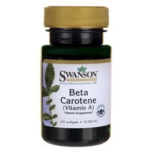 Бета каротин (витамин А), Beta-Carotene, Swanson, 10000 МЕ (3000 мкг), 100 гелевых капсул