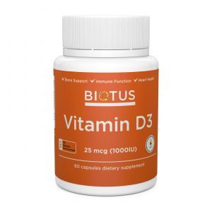 Витамин Д3, Vitamin D3, Biotus, 1000 МЕ, 60 капсул