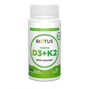 Vitaminas D3, K2 su kalciu, Biotus, 60 kapsulių
