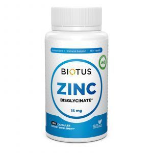 Цинк бисглицинат, Zinc Bisglycinate, Biotus, 15 мг, 100 капсул